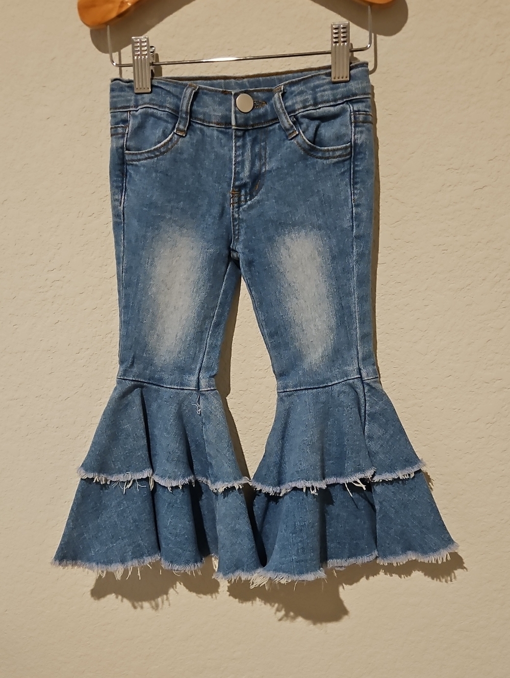 Girls' Distressed Light Blue Tiered Flare Jeans